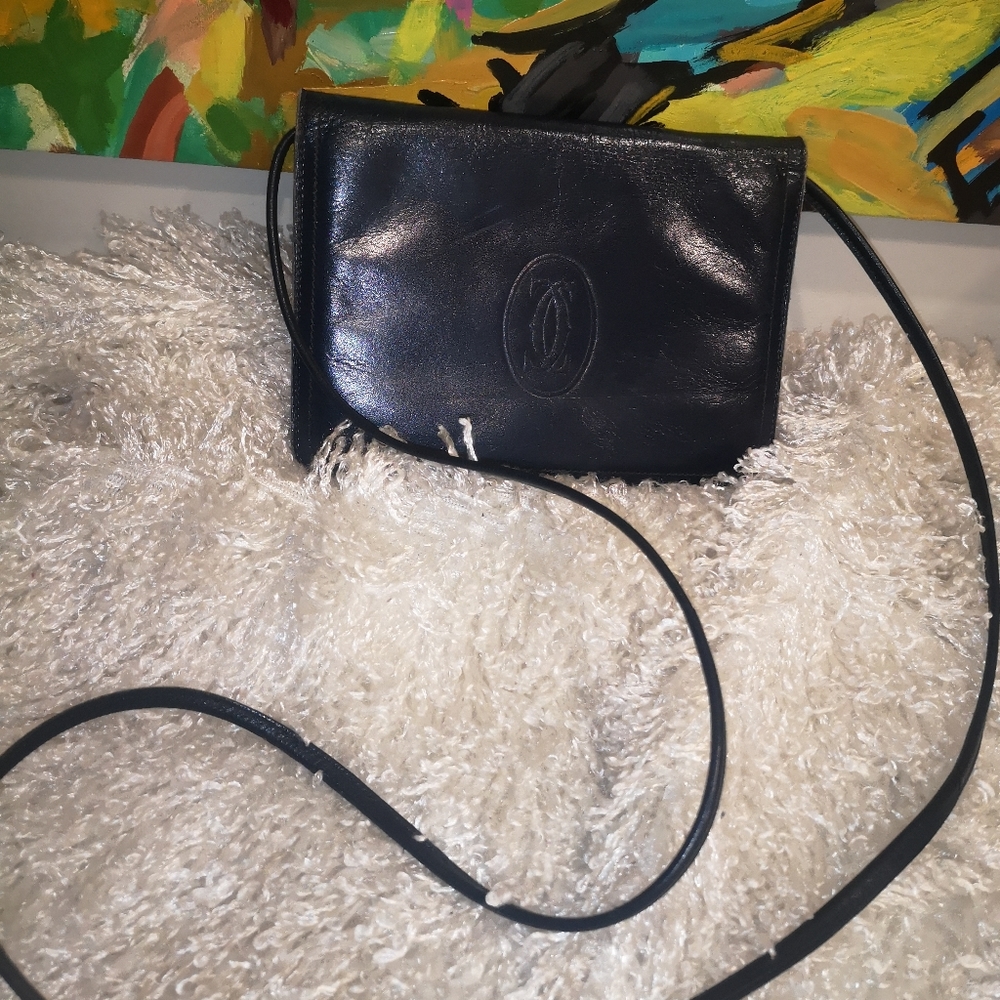 Authentic cartier vintage leather crossbody bag /clutch